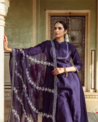 Deep Violet Antique Zardozi Kurta Set