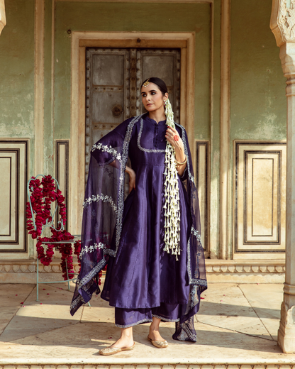 Deep Violet Antique Zardozi Kurta Set