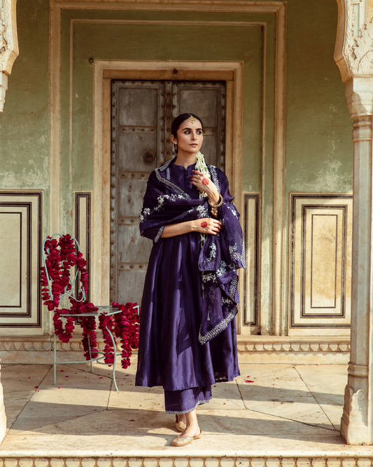 Deep Violet Antique Zardozi Kurta Set