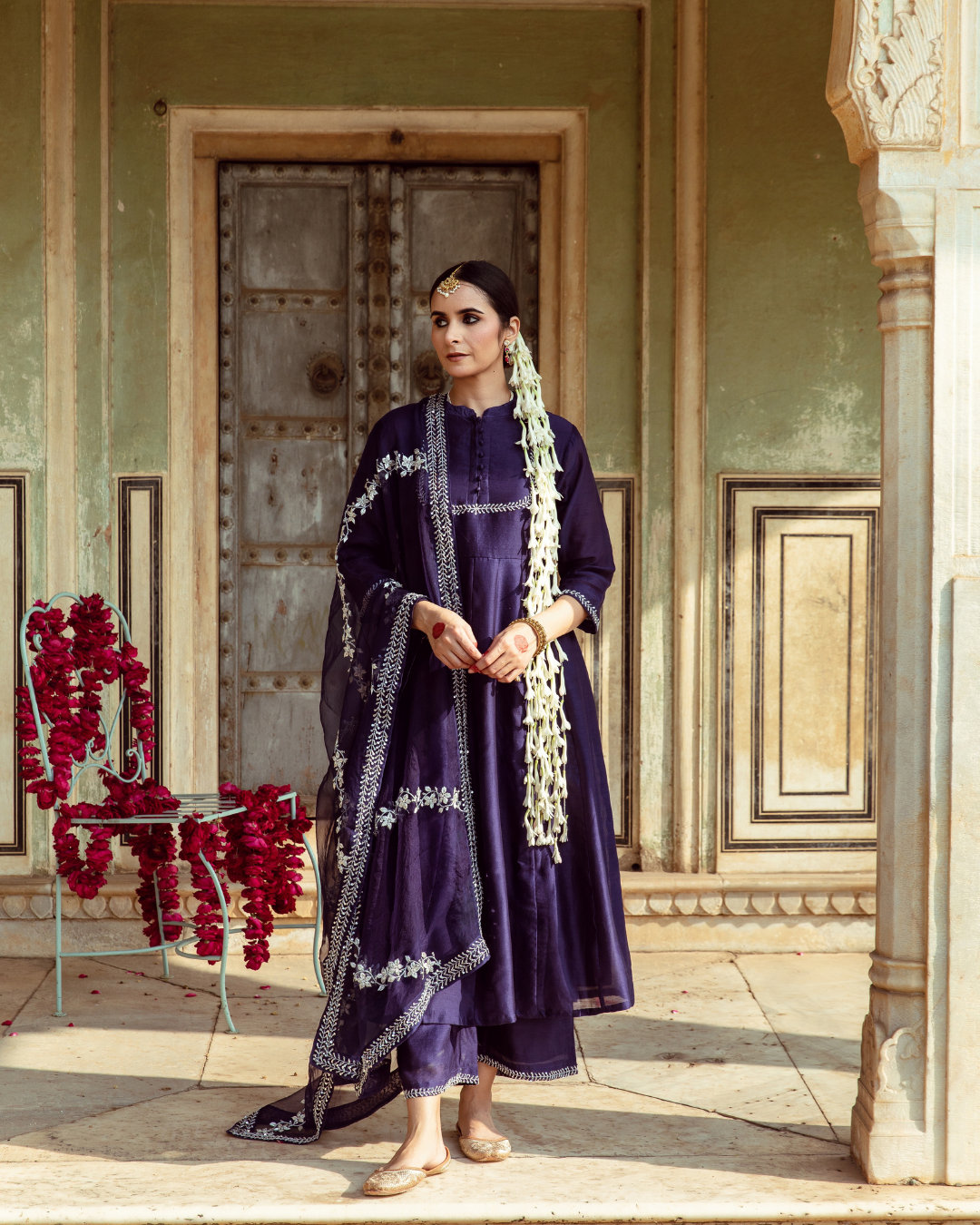 Deep Violet Antique Zardozi Kurta Set