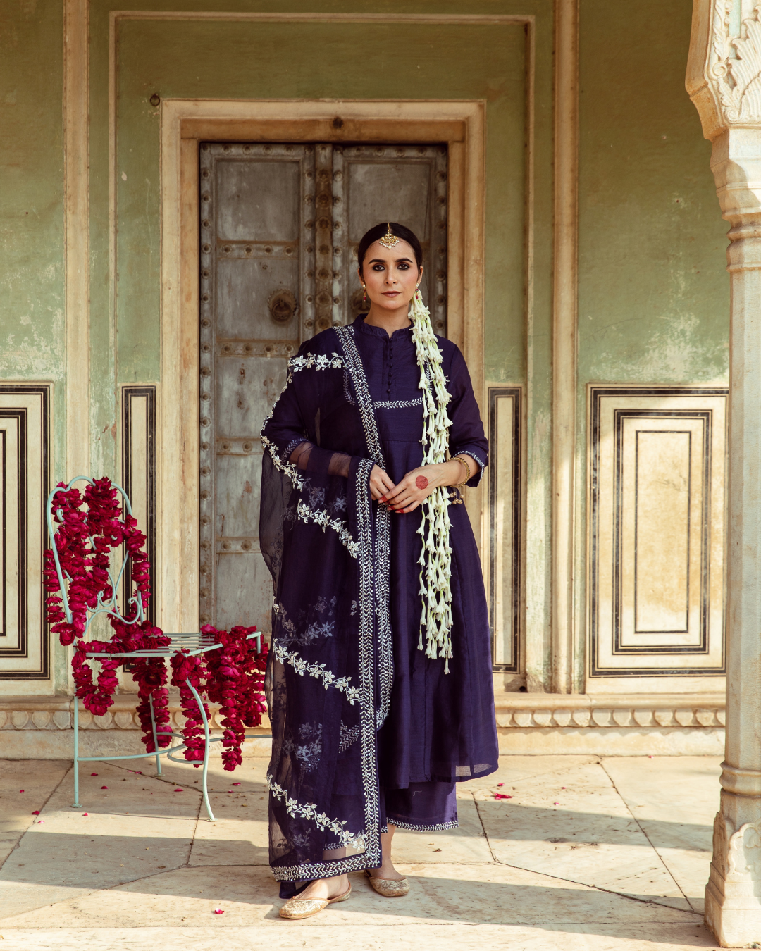 Deep Violet Antique Zardozi Kurta Set