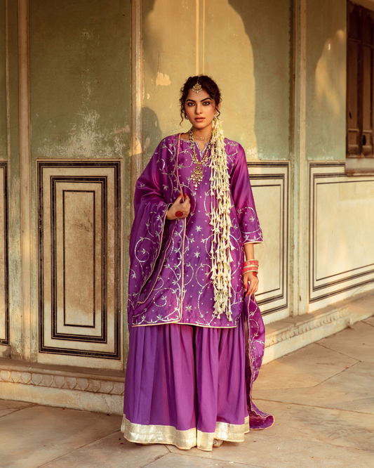 Purple Chanderi Silk Embroidered Sharara Set