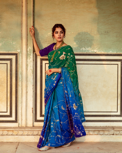 Embroidered Shaded Chiffon Sari