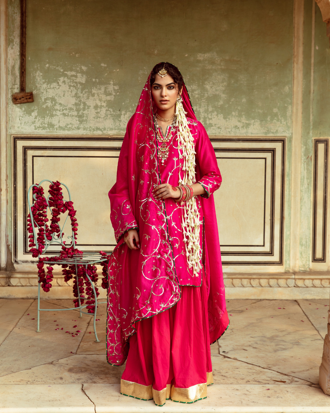 Magenta Chanderi Silk Embroidered Sharara Set