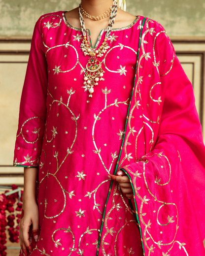 Magenta Chanderi Silk Embroidered Sharara Set