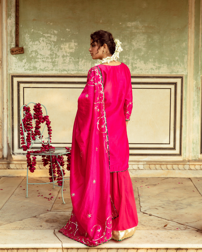 Magenta Chanderi Silk Embroidered Sharara Set