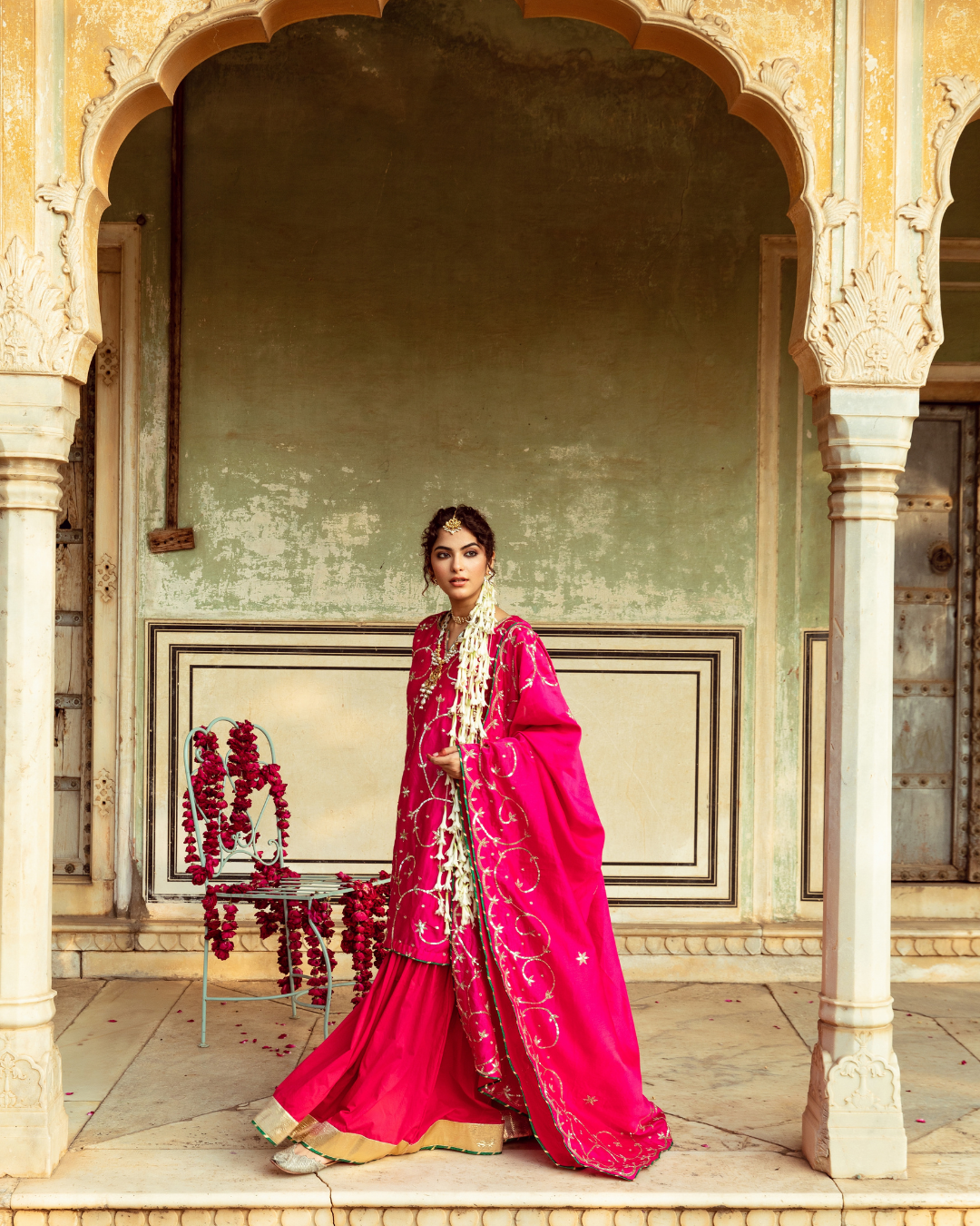 Magenta Chanderi Silk Embroidered Sharara Set