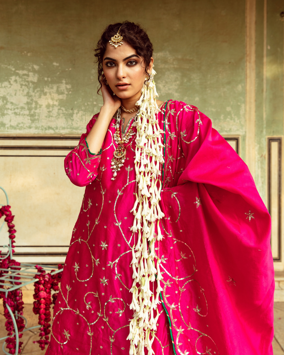 Magenta Chanderi Silk Embroidered Sharara Set