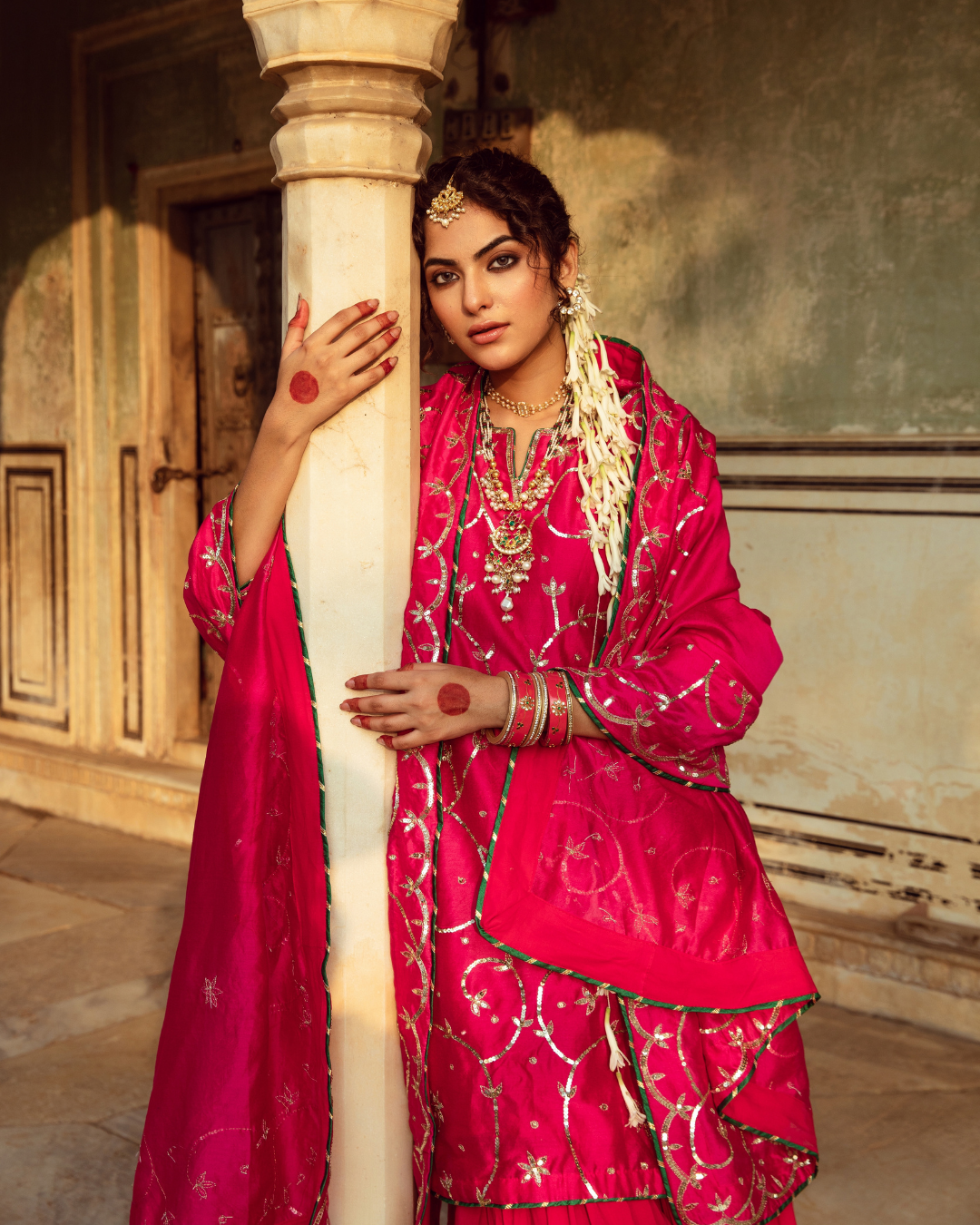 Magenta Chanderi Silk Embroidered Sharara Set