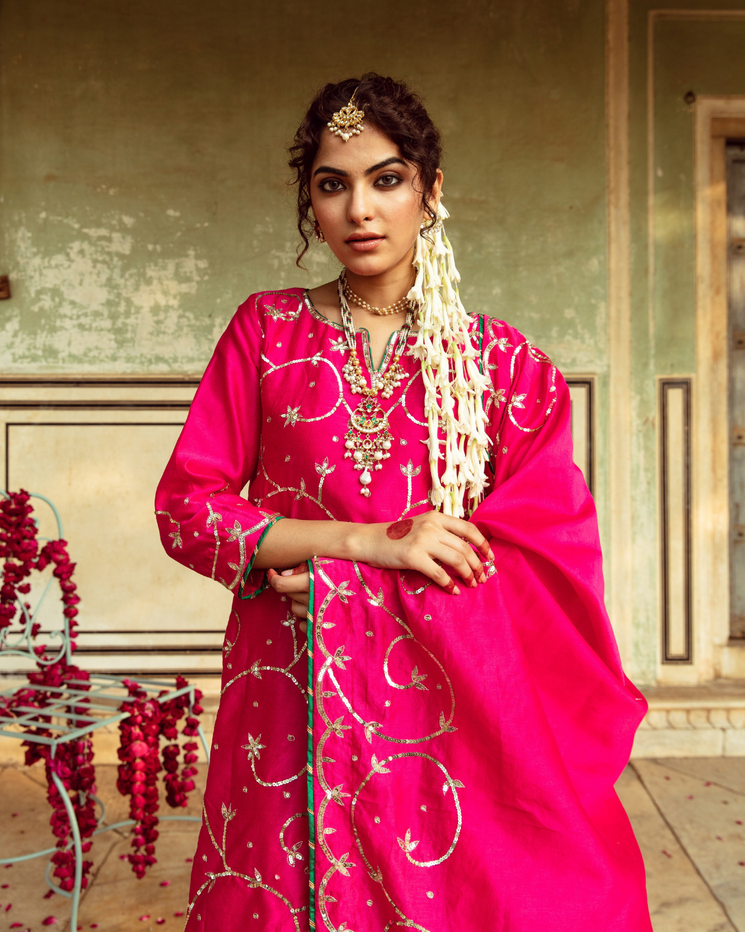 Magenta Chanderi Silk Embroidered Sharara Set