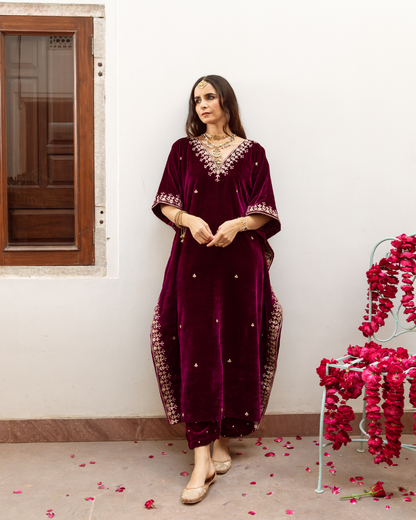 Ibtida - Velvet Embroidered Kaftan Set