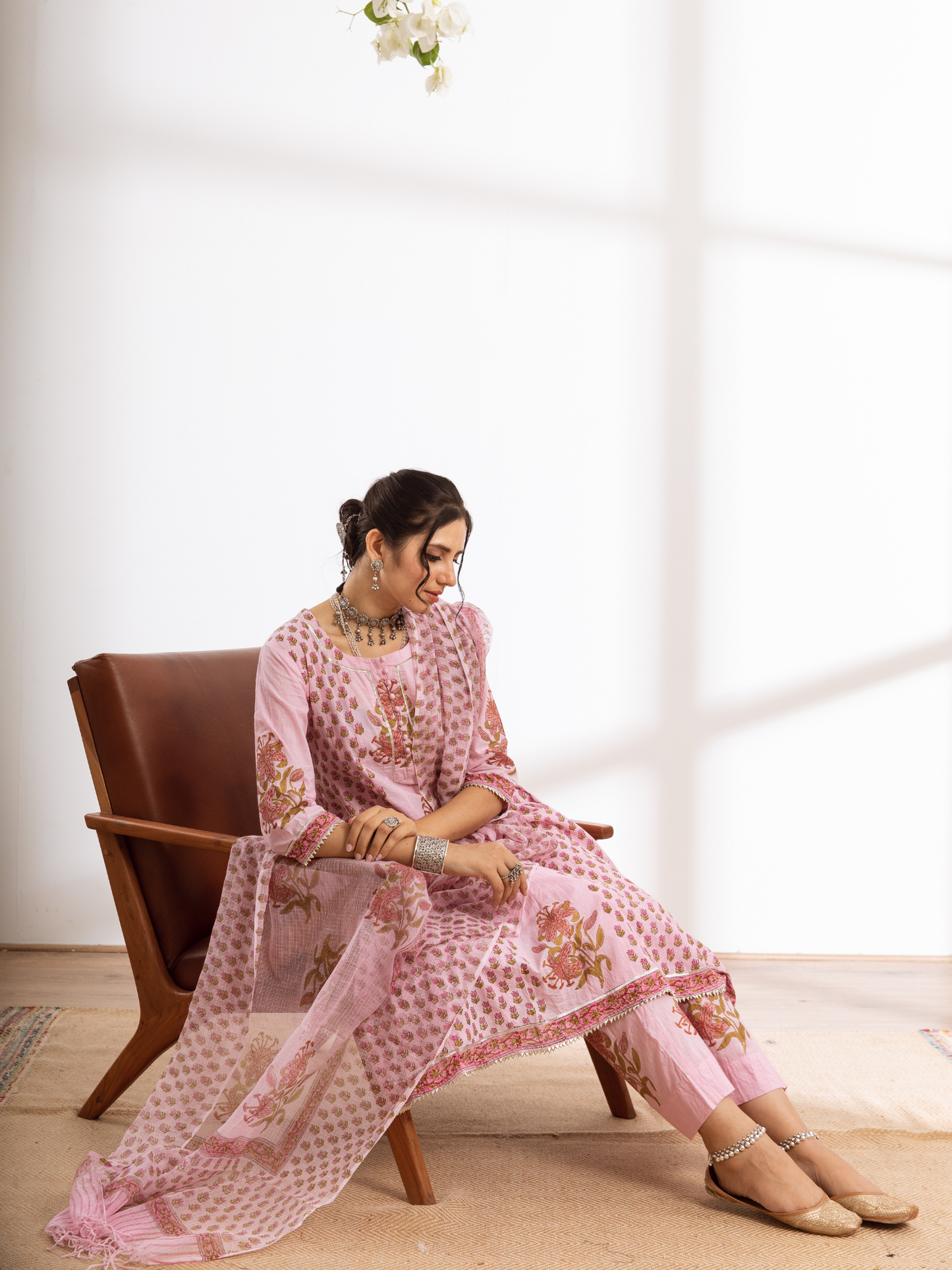 Rasika Gulabi Kalidar Set - Pink Hand Block Printed Cotton Kalidar Set