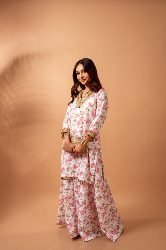 Linen digital print kali sharara set