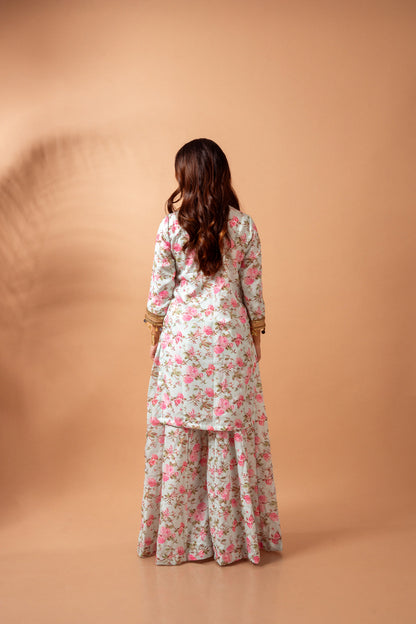 Linen digital print kali sharara set