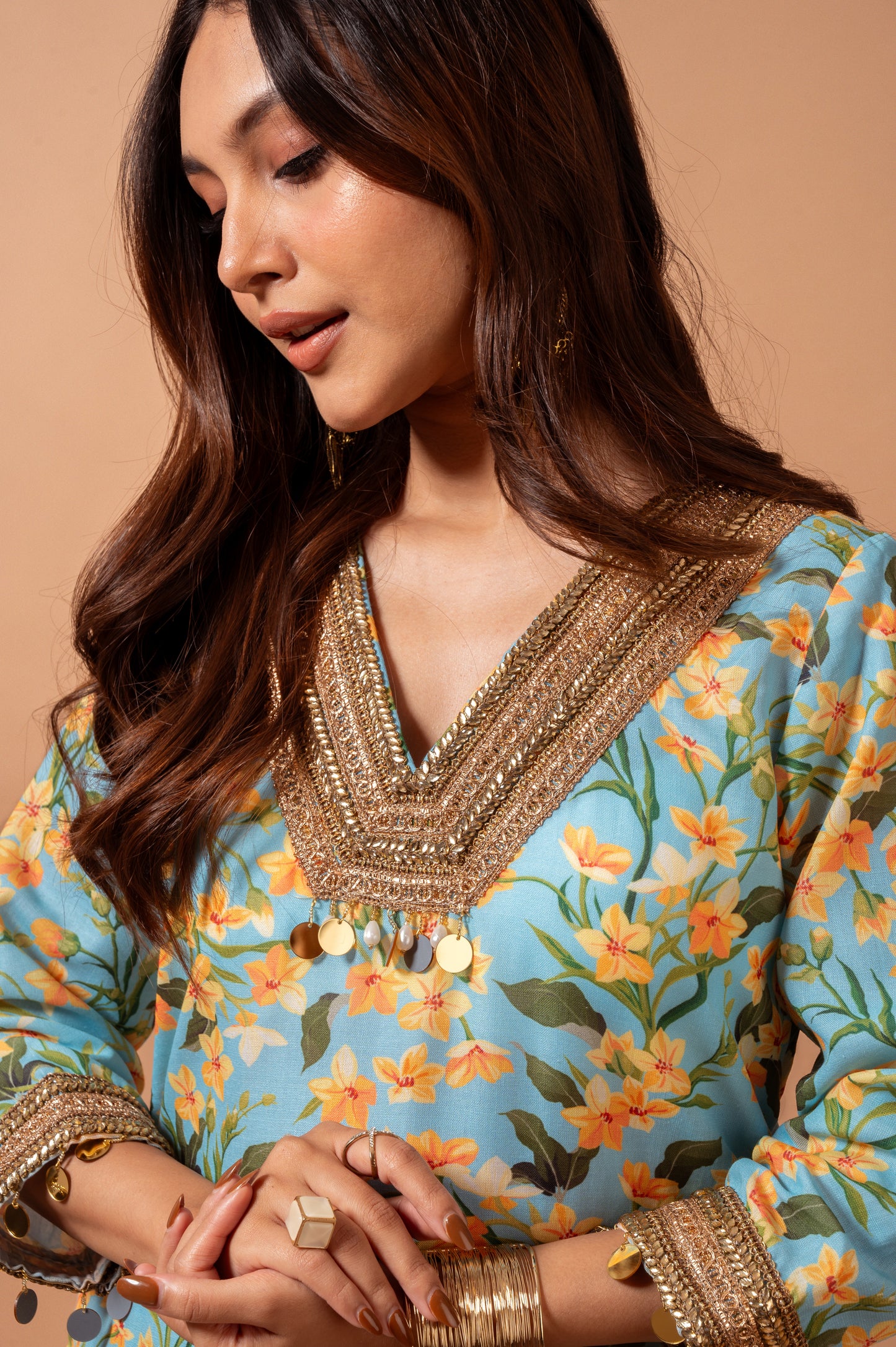 Linen digital print aqua kali sharara set