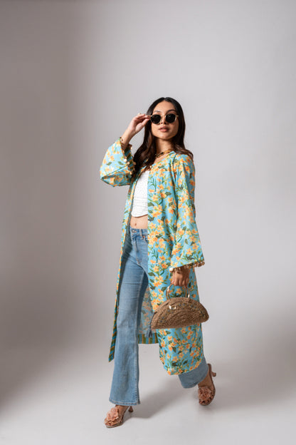 Linen digital print Aqua summer jacket