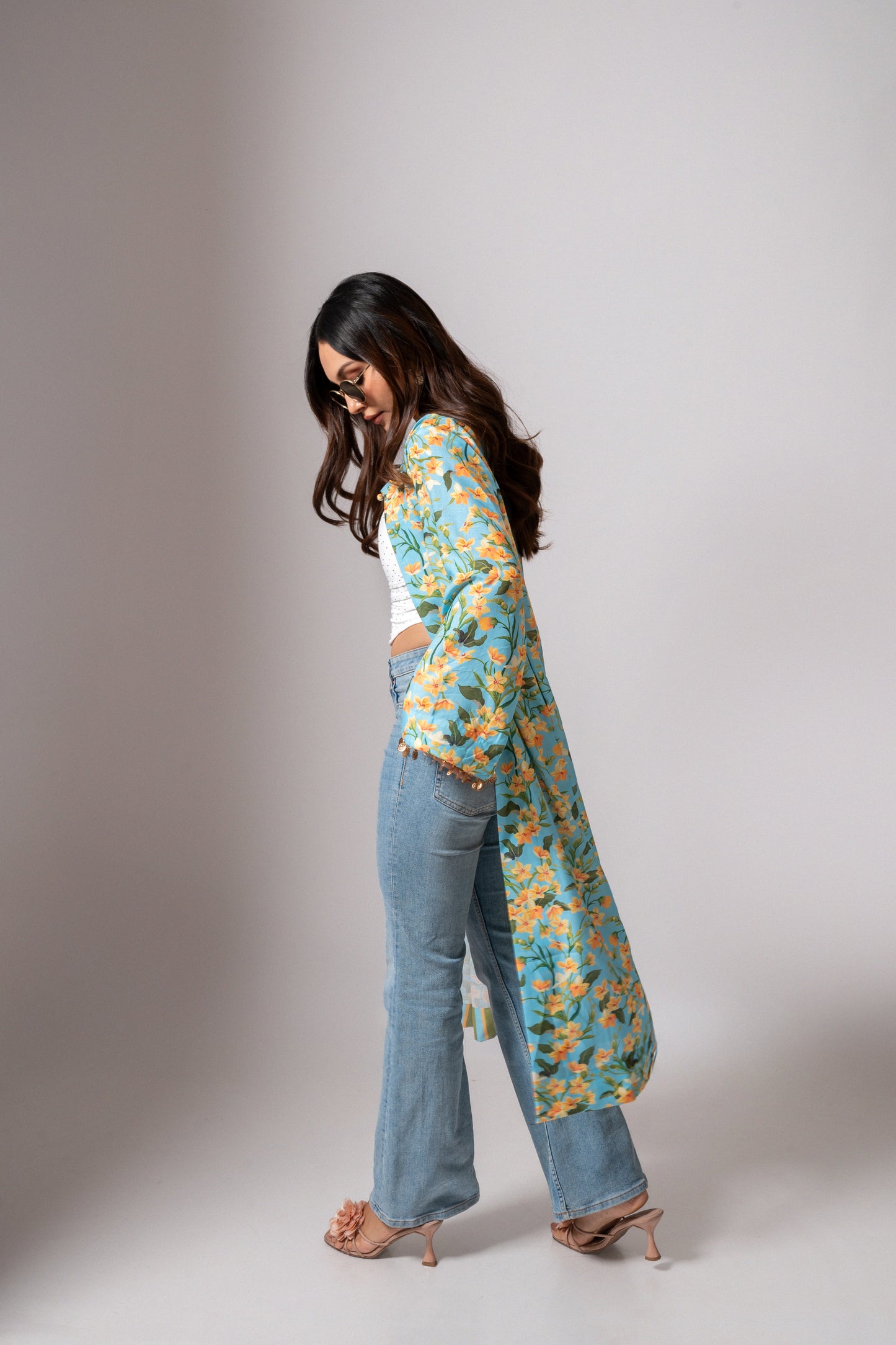 Linen digital print Aqua summer jacket