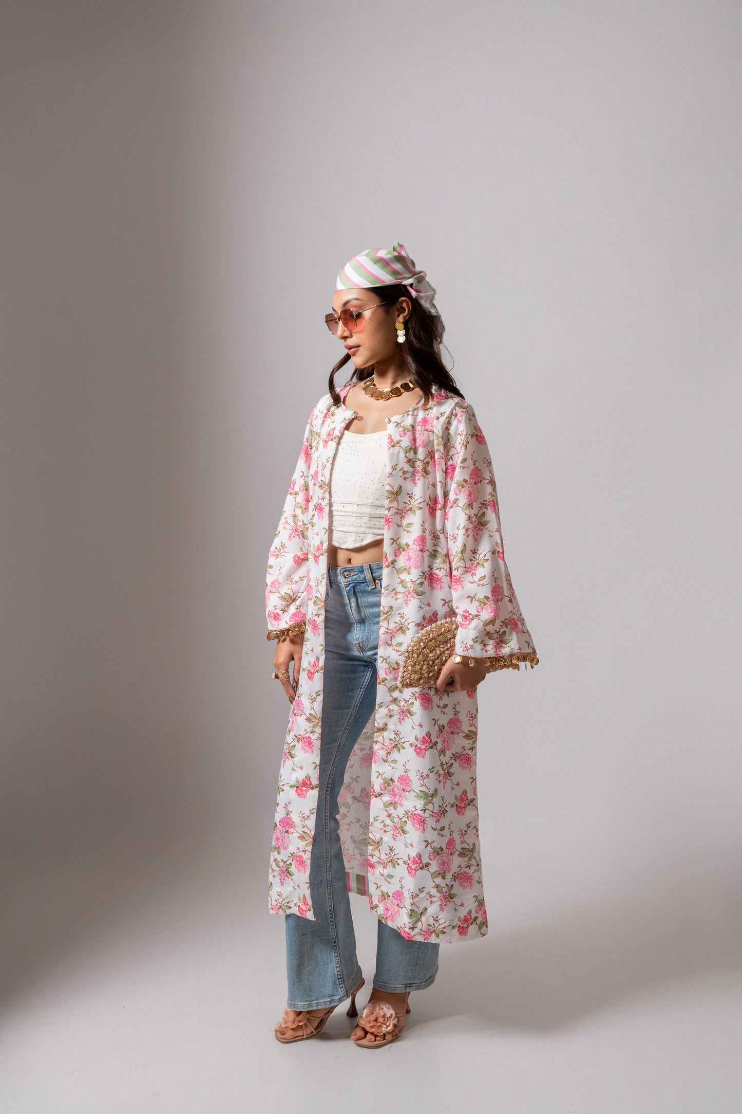 Linen digital print white summer jacket