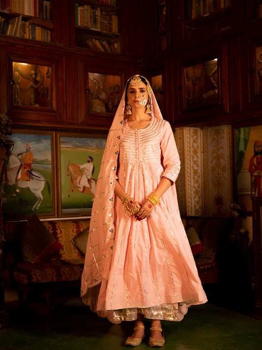 Falak Gulaabi Cotton Kalidaar Farshi Set RTS