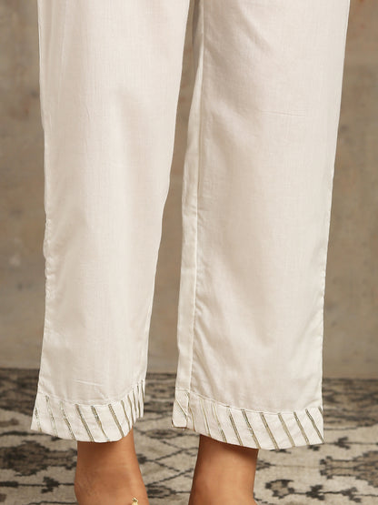 Tahira Suit Set Lavender White Hand Block Printed Cotton Gathered Kurta Gota Pants Kota Doria Dupatta