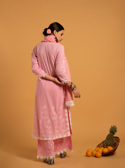 Gulaab Khari Pink Printed Cotton Suit Mulmul Dupatta