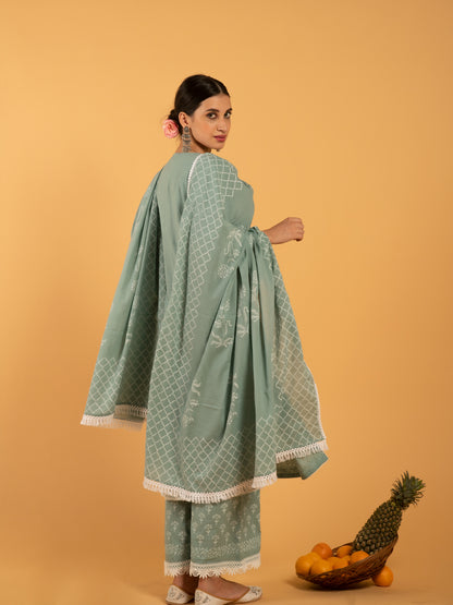 Harita Khari Block Printed Cotton Suit Mulmul Dupatta