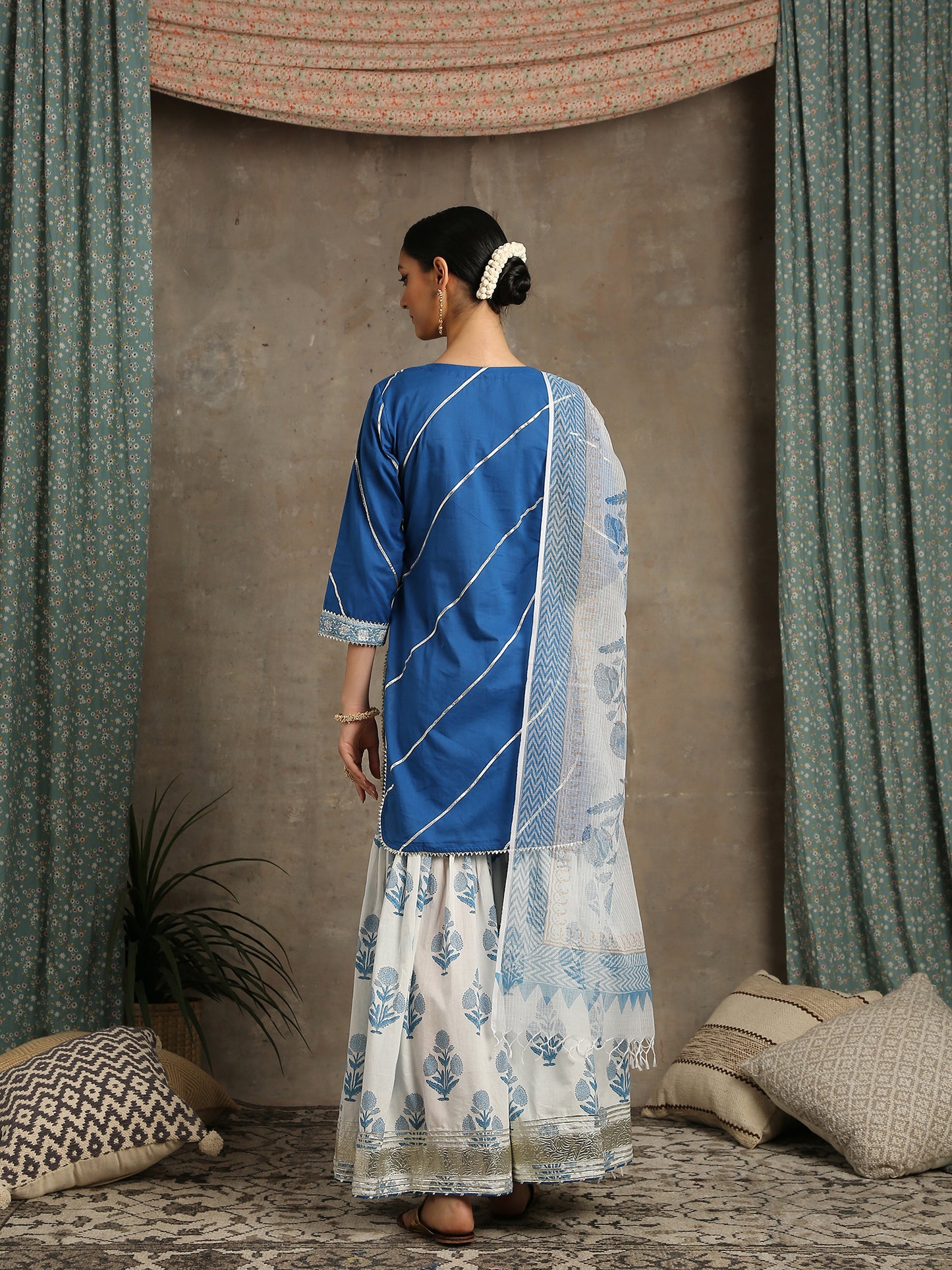 Sharanya Neel Hand Cotton Sharara Suit Set
