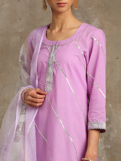 Sharanya  Lavender and Ivory Printed Sharara Suit Set