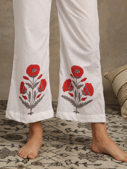 Mahira Hand block Printed Cotton White Pant